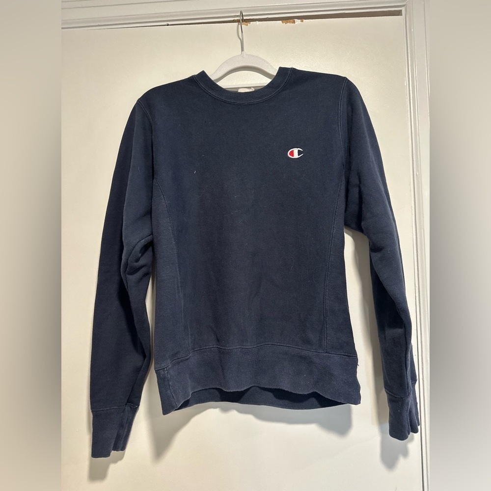 Champion Y2K Sz:XS Reverse Weave Navy Pullover Sweater. Ribbed Center Seam.